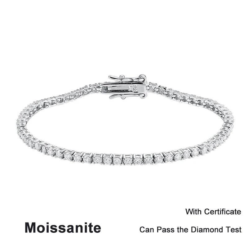 NeeTim 2mm D Color Moissanite Tennis Bracelet 925 Sterling Silver with White Gold Plated Bracelets for Women Pass Diamond Tester