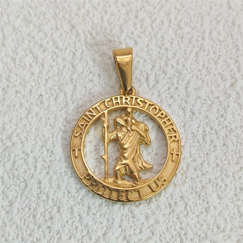 Colgantes de acero inoxidable chapados en oro de 18 quilates con diseño de cruz de rosa a la moda para mujer y hombre
