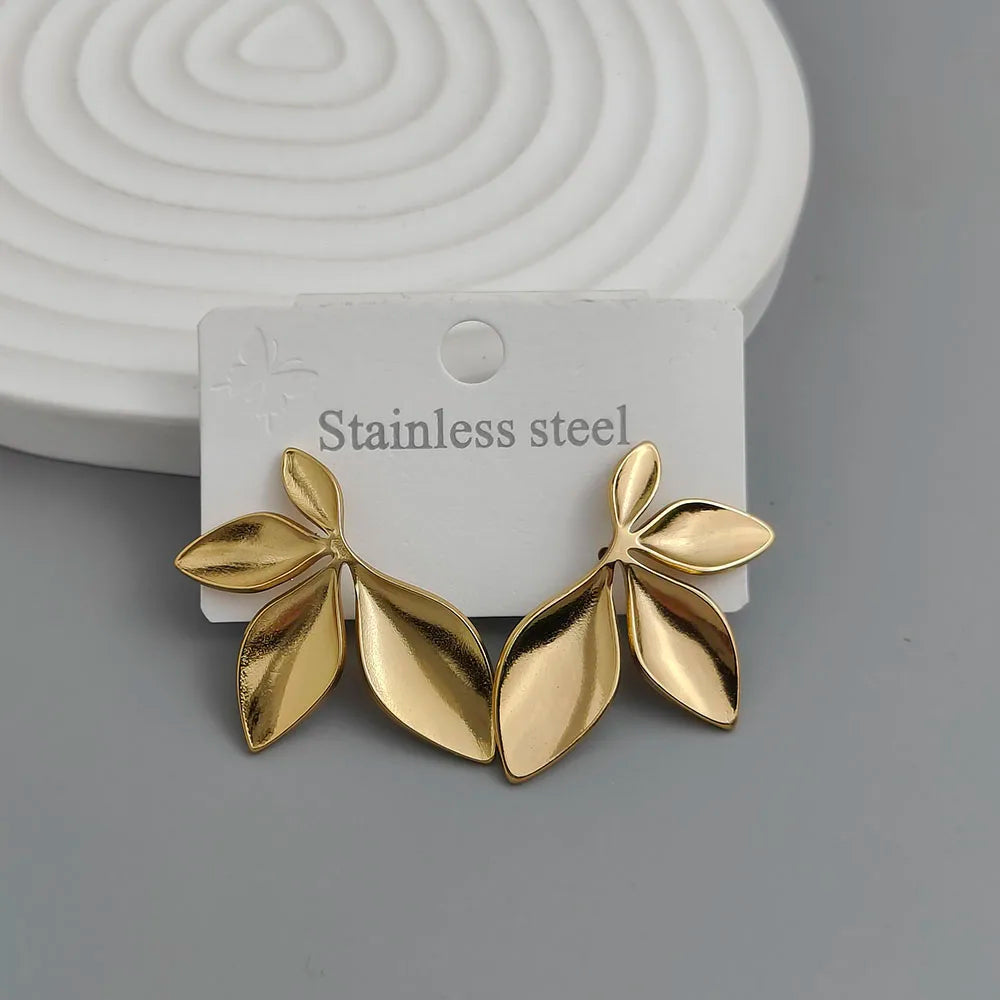 Kreative Heavy-Metal-Ohrringe aus Edelstahl mit fünfeckigem Stern und Blättern, wasserdicht und rostfrei, Partyschmuck für Damen