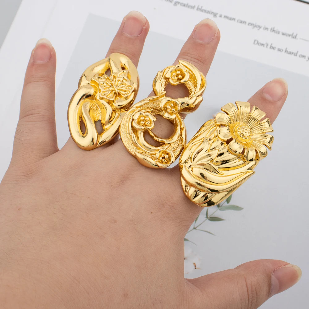 Luxuriöse 18K vergoldete Ringe Kupfer Party Frauen Verstellbare lange Ringe Mode Hochzeit Braut Runde Öffnung Damen Fingerring Geschenk