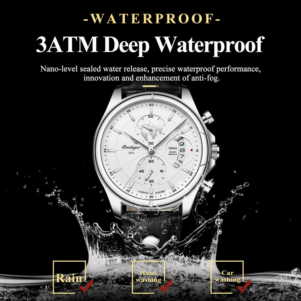 POEDAGAR Lujo Hombre Reloj de Pulsera Cronógrafo Fecha Impermeable Cuero Reloj Hombre Casual Cuarzo Relojes de Hombre Deportes Reloj Masculino