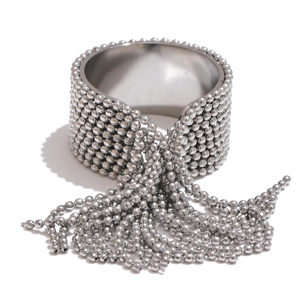 Yhpup Statement Edelstahlkette Quaste Fingerring Verstellbar 18K PVD-beschichtet Hochwertiger Charme Stylischer Goldschmuck