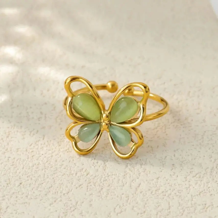 Beliebte Schmetterlingsringe für Damen, goldfarben, Edelstahl, geometrischer Öffnungs-Fingerring, ästhetischer Hochzeits-Weihnachtsschmuck
