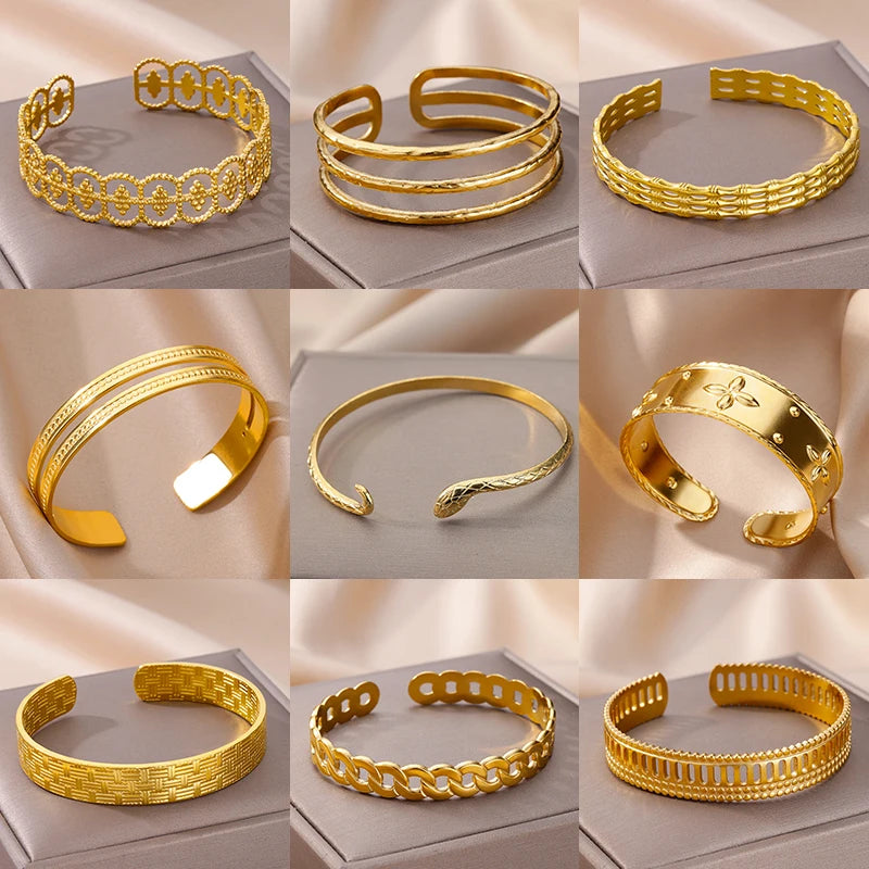 Schlangen Armreif Armband für Damen Edelstahl Vergoldet Öffnungsarmreif Tier Ästhetischer Schmuck pulseras mujer