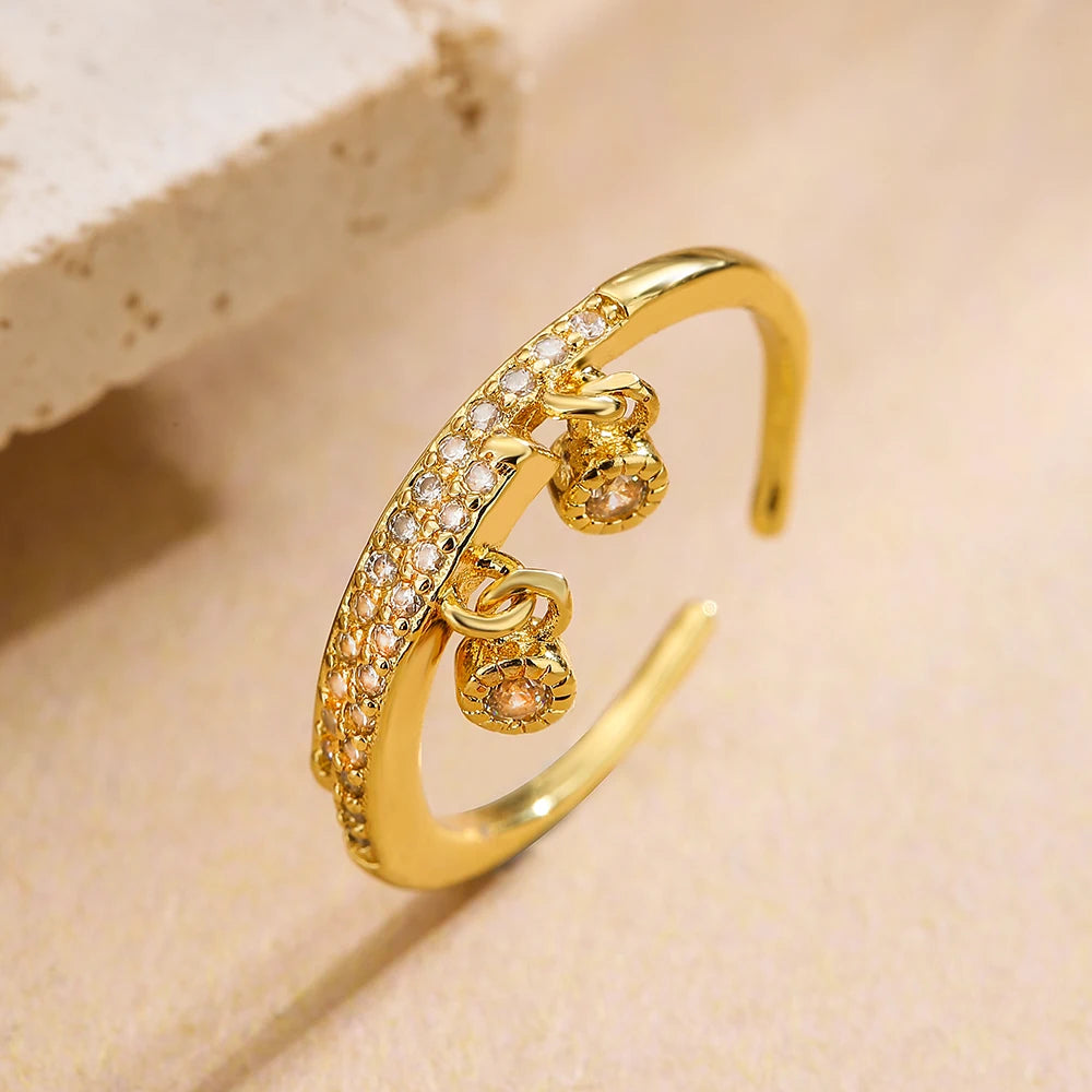 NEWBUY Einzigartiges Design Herzschloss Liebes-Offenringe Für Frauen Mädchen Goldfarbe Hochwertiger Verlobungsschmuck Femme Bijoux