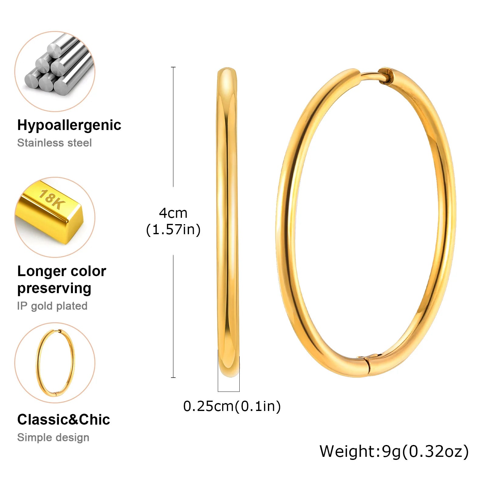 Pendientes de aro circulares minimalistas para mujer, sencillos aros redondos de acero inoxidable