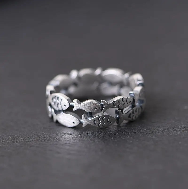 925 Sterling Silber Zweischichtiger Fisch Verstellbarer Ring für Damen Verlobung Hochzeit Luxus Qualität Ästhetischer Schmuck