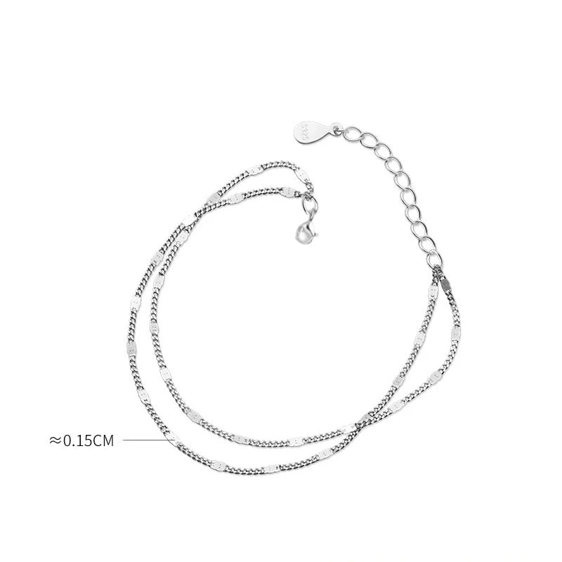 s925 Sterling Silber Doppelreihen Armband für Damen, elegant, schlicht, Süßwasser-Kette, Schmuck