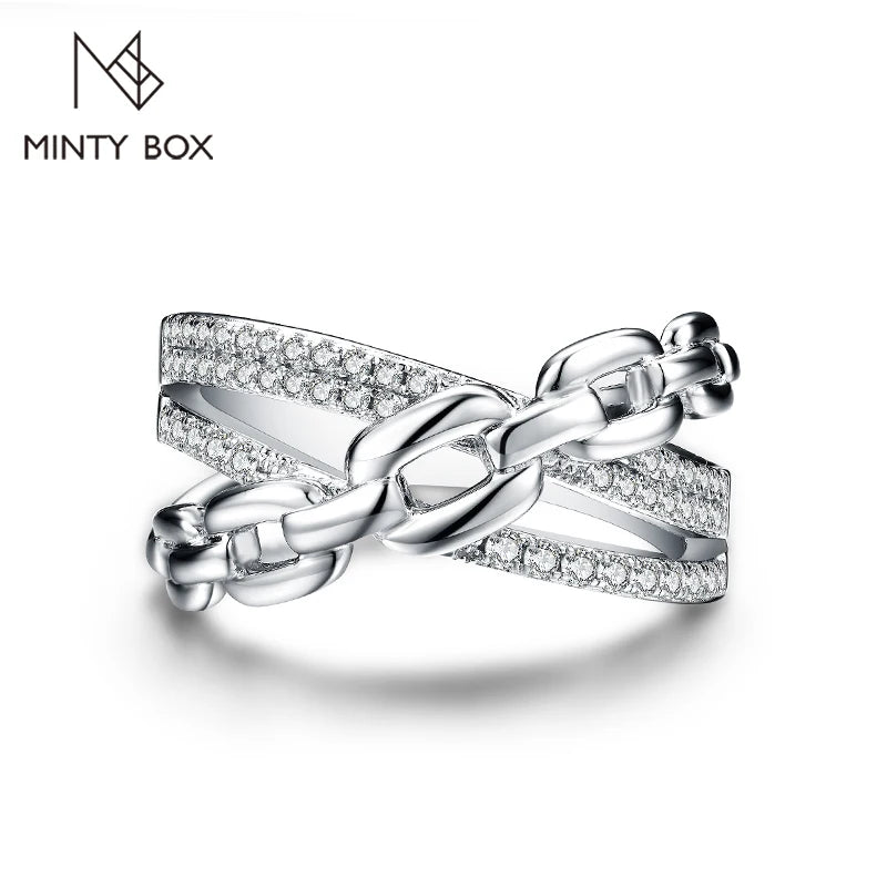 MINTYBOX S925 Anillo de moissanita con diamantes completos para mujer, de plata de ley chapada en oro de 18K, anillos de compromiso entrelazados, regalo de joyería fina