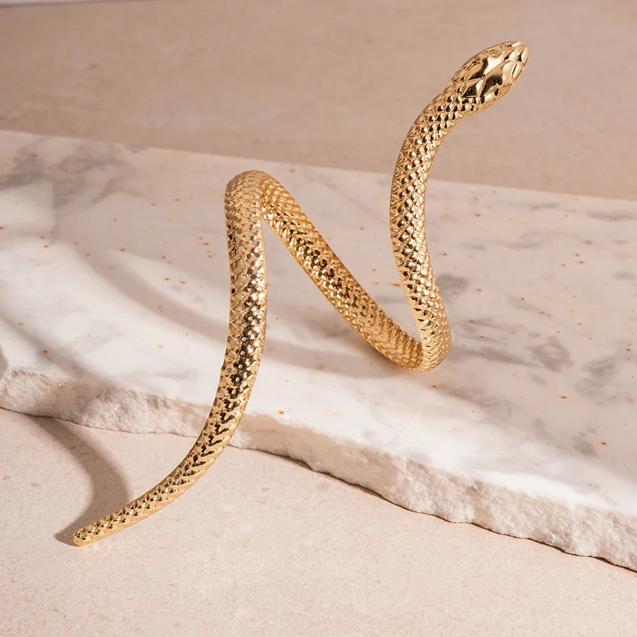 2025 New Arrival Snake Shaped Cuff Bracelet Ring Set for Women Exaggerated Metal Unique Design Bracelet Fashion Jewelry Set