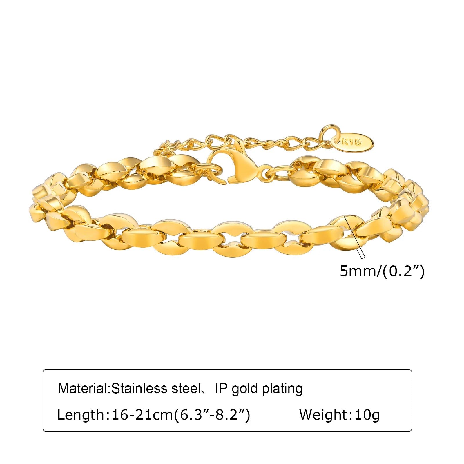 Damen-Armband aus Edelstahl, 18 Karat vergoldet, gedreht, Büroklammer-Design, verstellbares Gliederarmband, klobiger stapelbarer Lagenlook-Schmuck