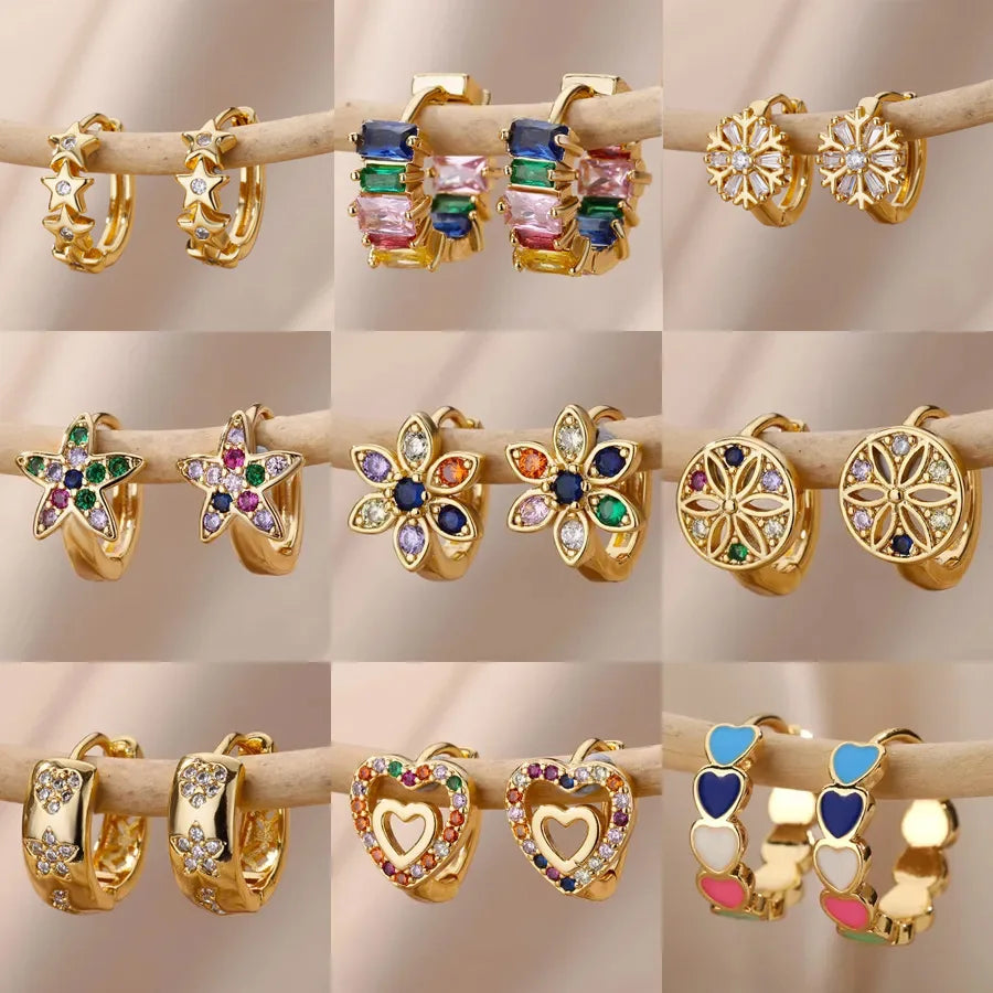 Regenbogen Zirkon Ohrringe für Damen Edelstahl Creolen 2024 Neu Trend Luxus Ästhetik Accessoires Schmuck Aretes Mujer