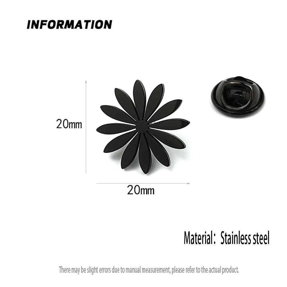 New sunflower men's lapel pin, 316L stainless steel gold-plated badge, black brooch for suit accessories, gift for father