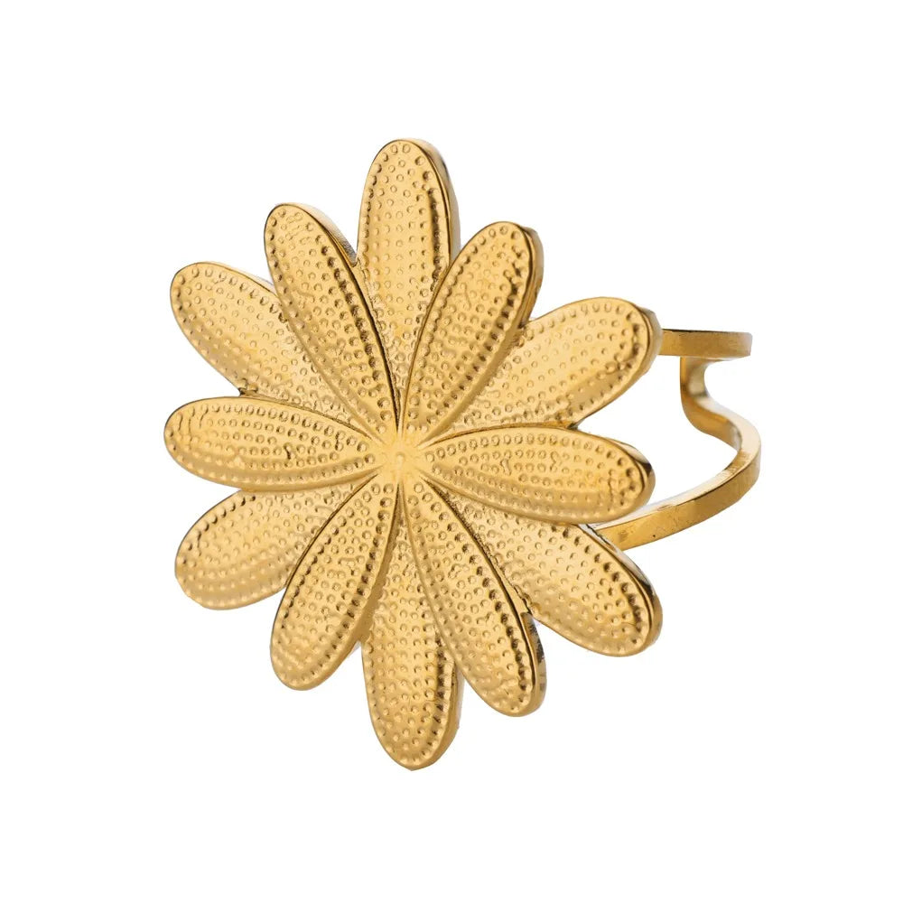 Edelstahl Übertrieben Große Blumenringe Für Frauen Gold Farbe Sonnenblume Fingerring Weiblich Mode Ästhetischer Schmuck Geschenk