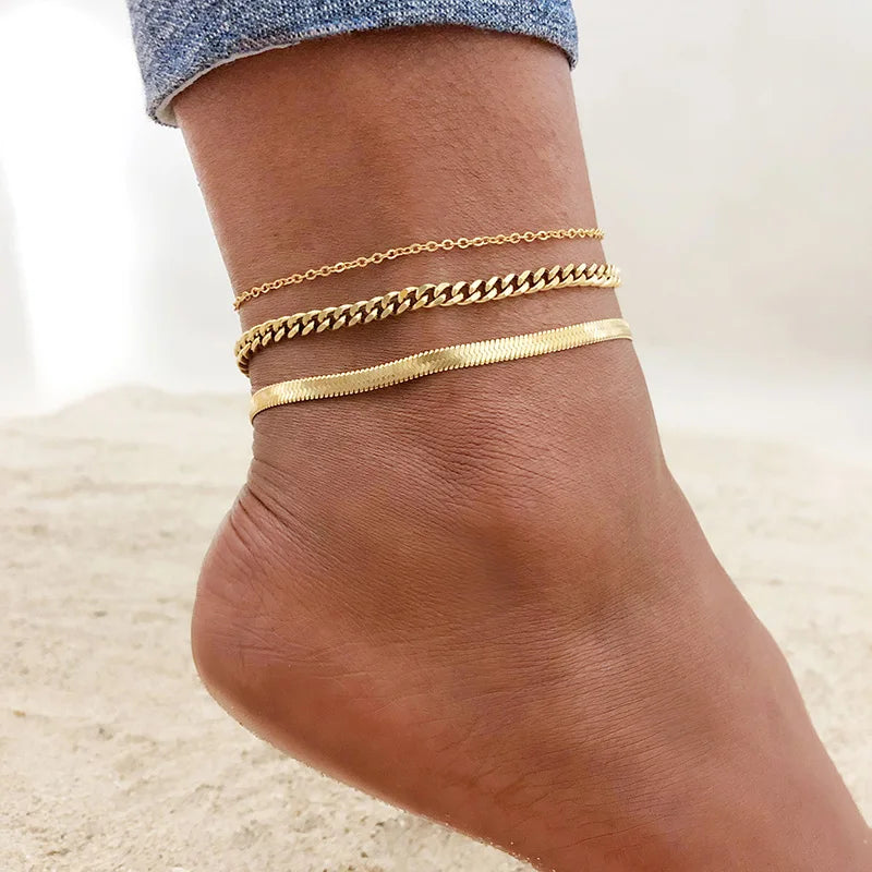 Schlangenketten-Fußkettchen für Damen und Mädchen, verstellbar, Sommer-Strand-Fußkettchen, Armband, Muttertagsgeschenke, Edelstahl, nicht allergisch