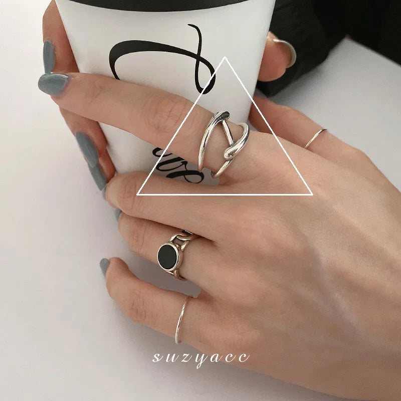 VENTFILLE 925 Sterling Silber Fingerringe Neue Mode Kreative Kreuz Hohlkette Geometrischer Partyschmuck Geschenke