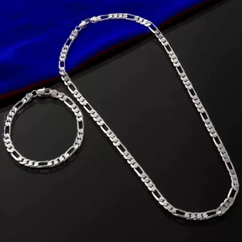 Feine, edle Neuheit, 925er Silber 4MM Kette für Herren Damen Armband Halskette Schmuckset Dame Weihnachtsgeschenke Charms Hochzeit