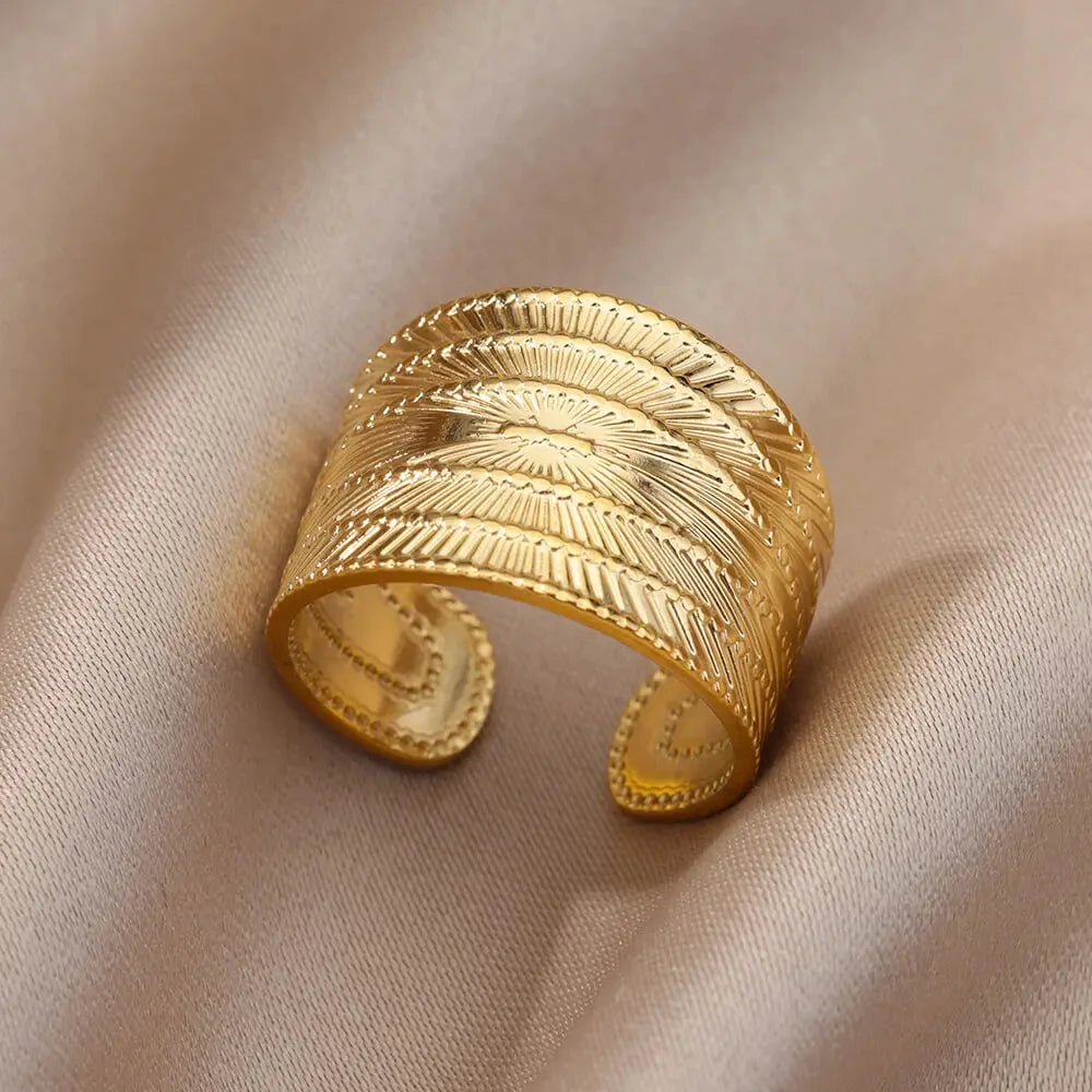Edelstahl Blumenringe für Frauen Goldfarbe Muschel Seestern Mehrschichtiger Aushöhlungsring Modeschmuck Hochzeitsgeschenke