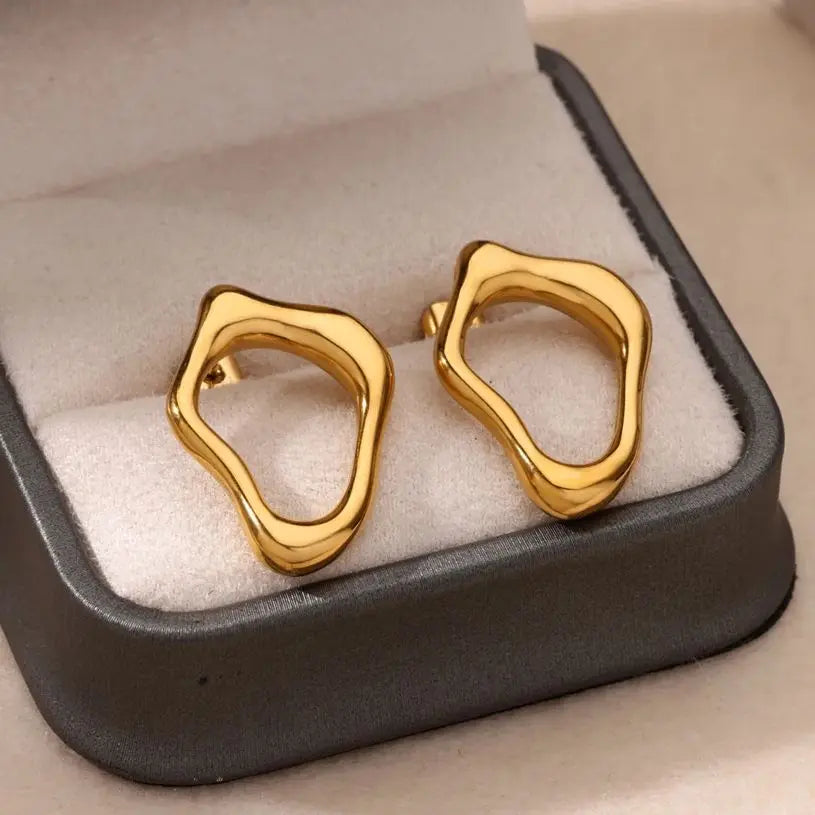 Aretes de acero inoxidable con forma hueca irregular y bonita para mujer, color dorado, para bodas, aretes con textura irregular, joyas para mejores amigas