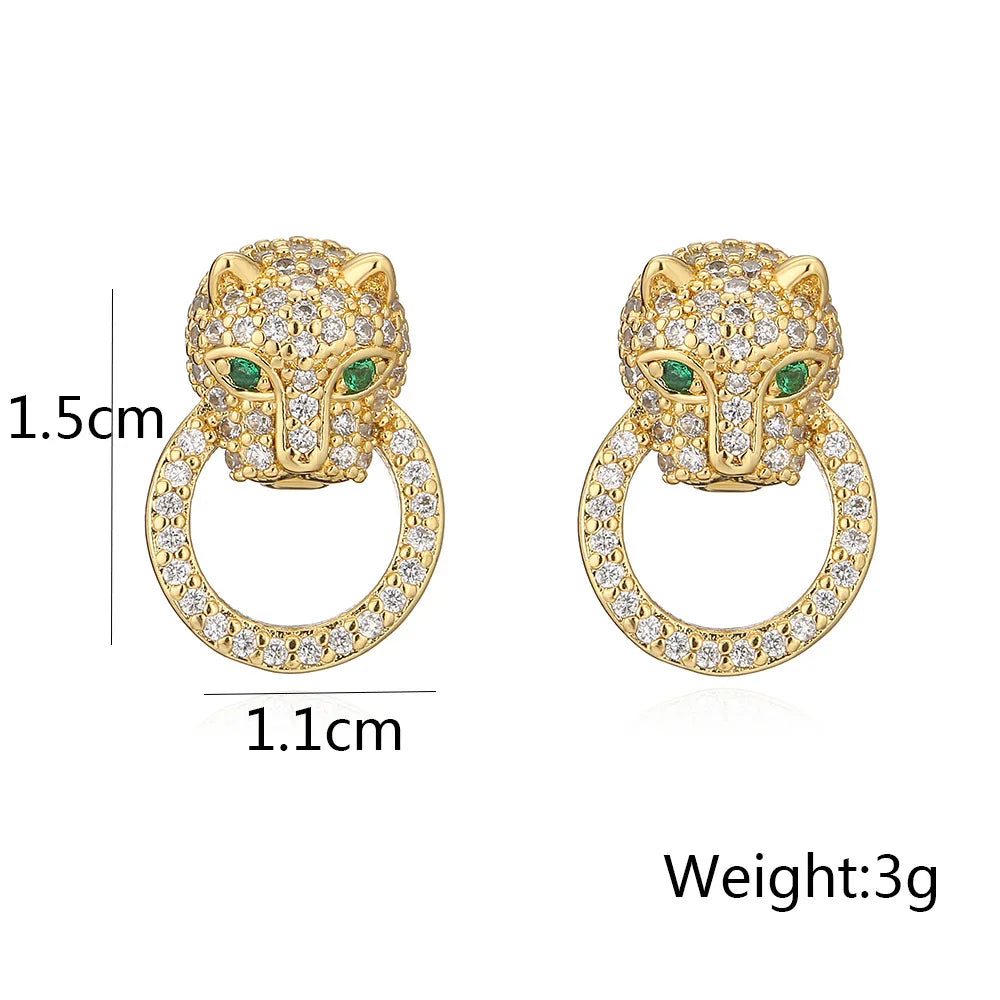 NEWBUY 2024 Neue Mode Goldfarbe Edelstahl Hochzeitsschmuck Luxus AAA Zirkonia Leopard Ohrringe Für Elegante Frauen Geschenk