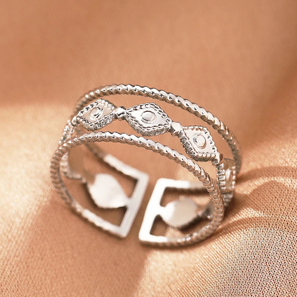 Edelstahlringe Vintage Exquisit Hohl Einstellbare Offene Statement-Ringe Leichte Luxus-Mode-Ringe für Frauen Schmuck Neu