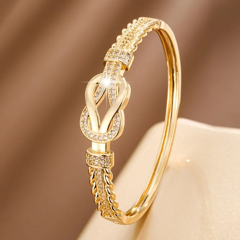 1 Stück Zirkon Armreifen Elegantes und schlichtes Damen Armband Gold Silber Armband Kreuzschnalle Modeaccessoires