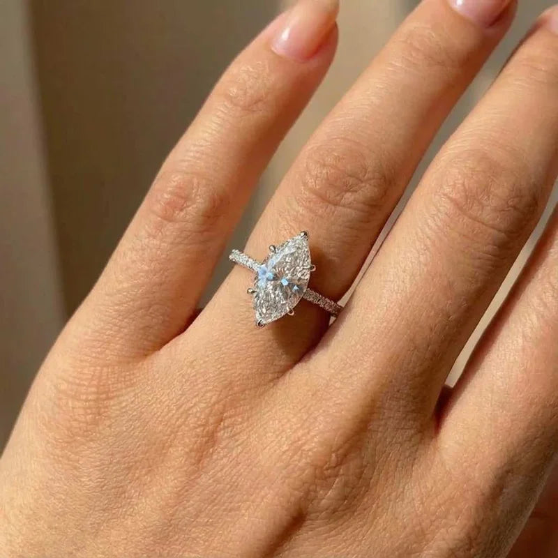 Anillo de circonita marquesa clásico de moda de plata de ley 925 para mujer, compromiso, boda, joyería fina de lujo, ventas calientes