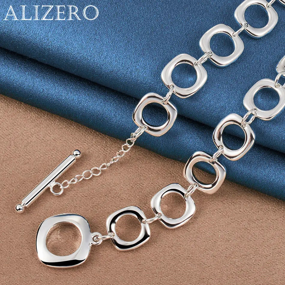 ALIZERO Collar de plata de ley 925 de 20 pulgadas con cadena de eslabones cuadrados para mujeres y hombres, joyería de moda para bodas y fiestas, regalos