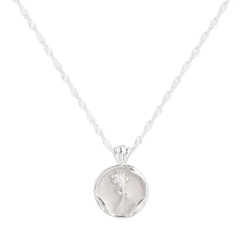 VENTFILLE Plata 925 Geometría Circular Rosa Collar Esmalte Goteo Coreano Joyería Delicada Regalo de Cumpleaños Venta al por Mayor