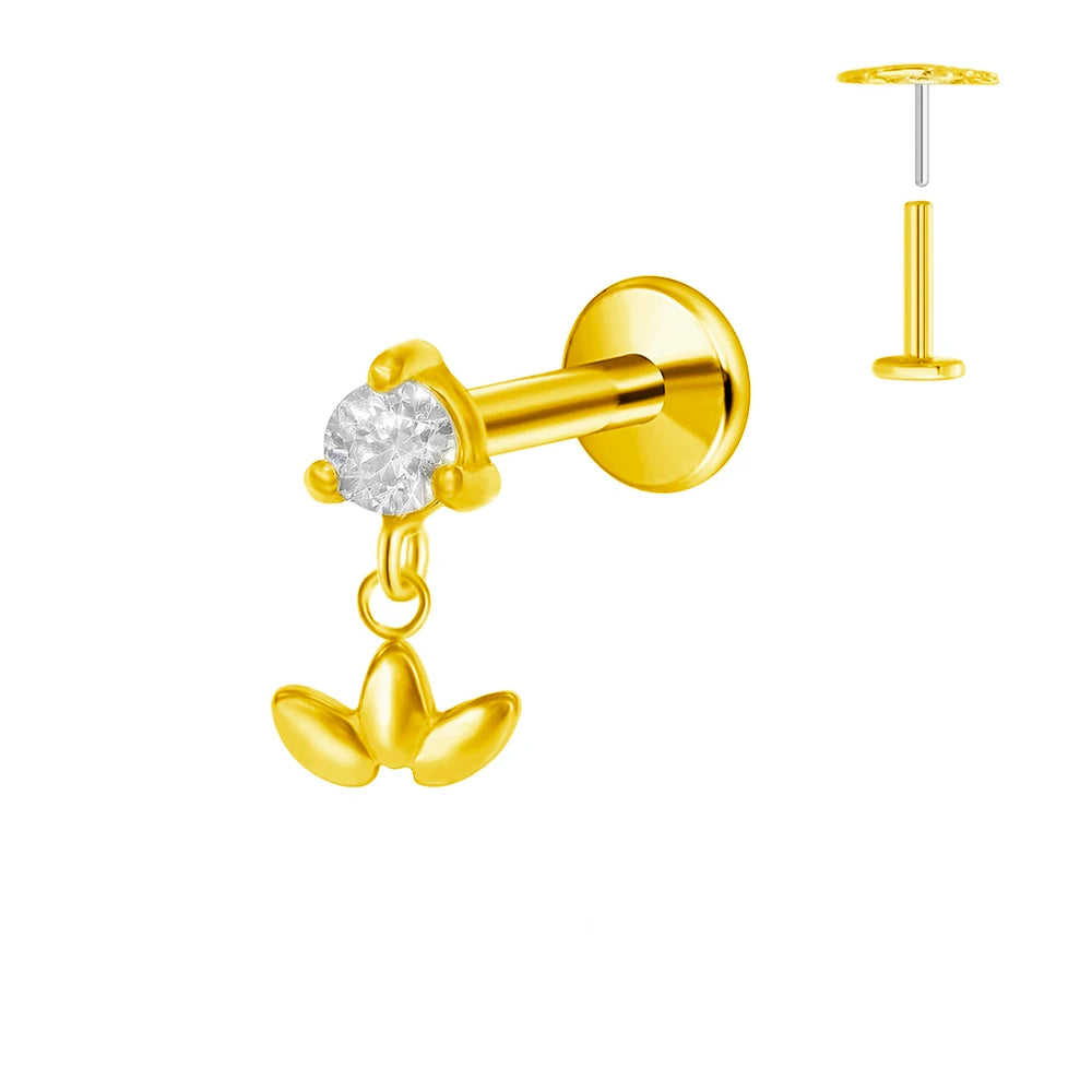 ASTM F136 G23 Titan Blumen Mond Stern Labret Piercing Push In Ohrringe Tragus Threadless Flat Back Piercing Körperschmuck