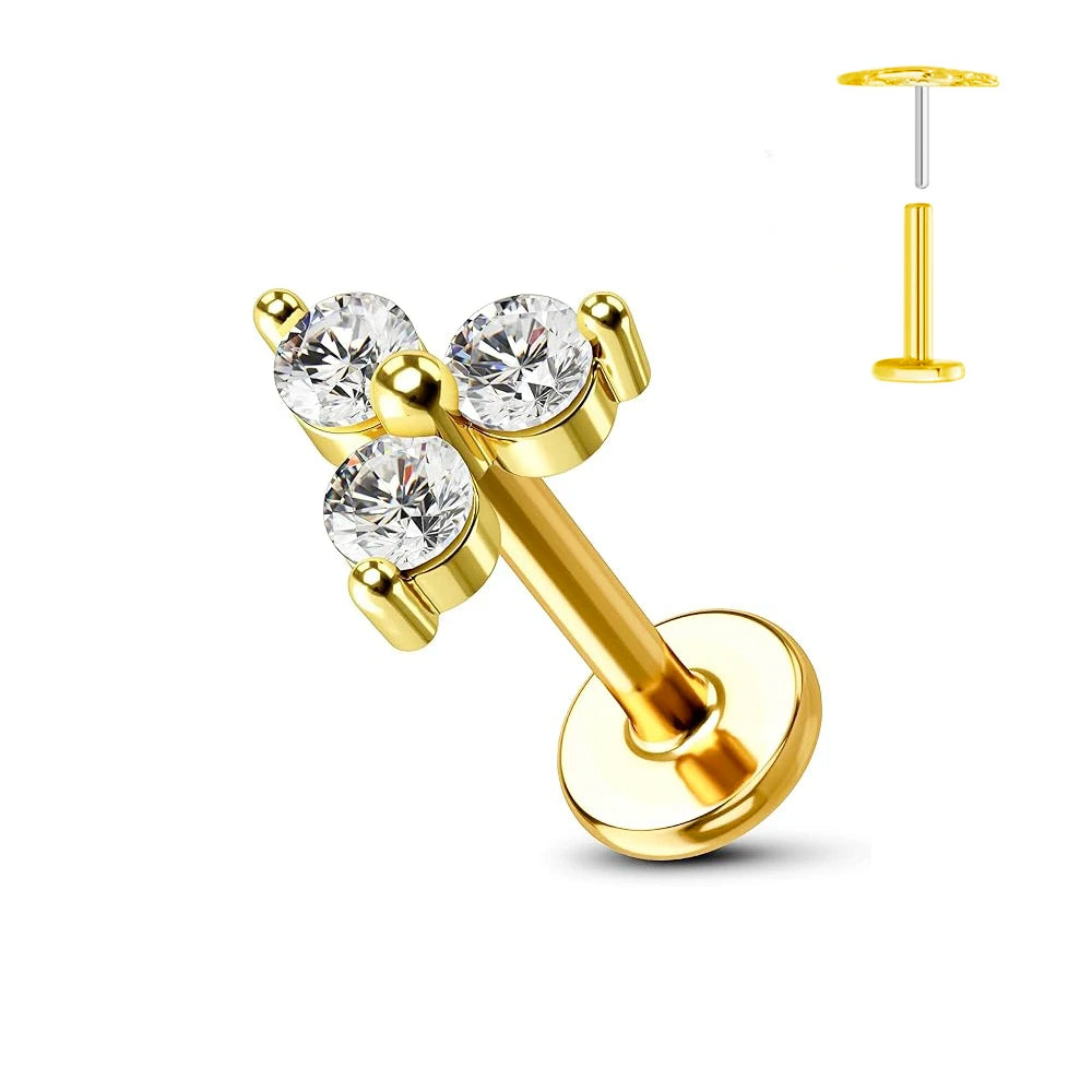 ASTM F136 G23 Titan Blume Threadless Ohrring Piercing Blütenblätter Blatt Herz Schmetterling Pin Daith Conch Push-in Labret Stecker