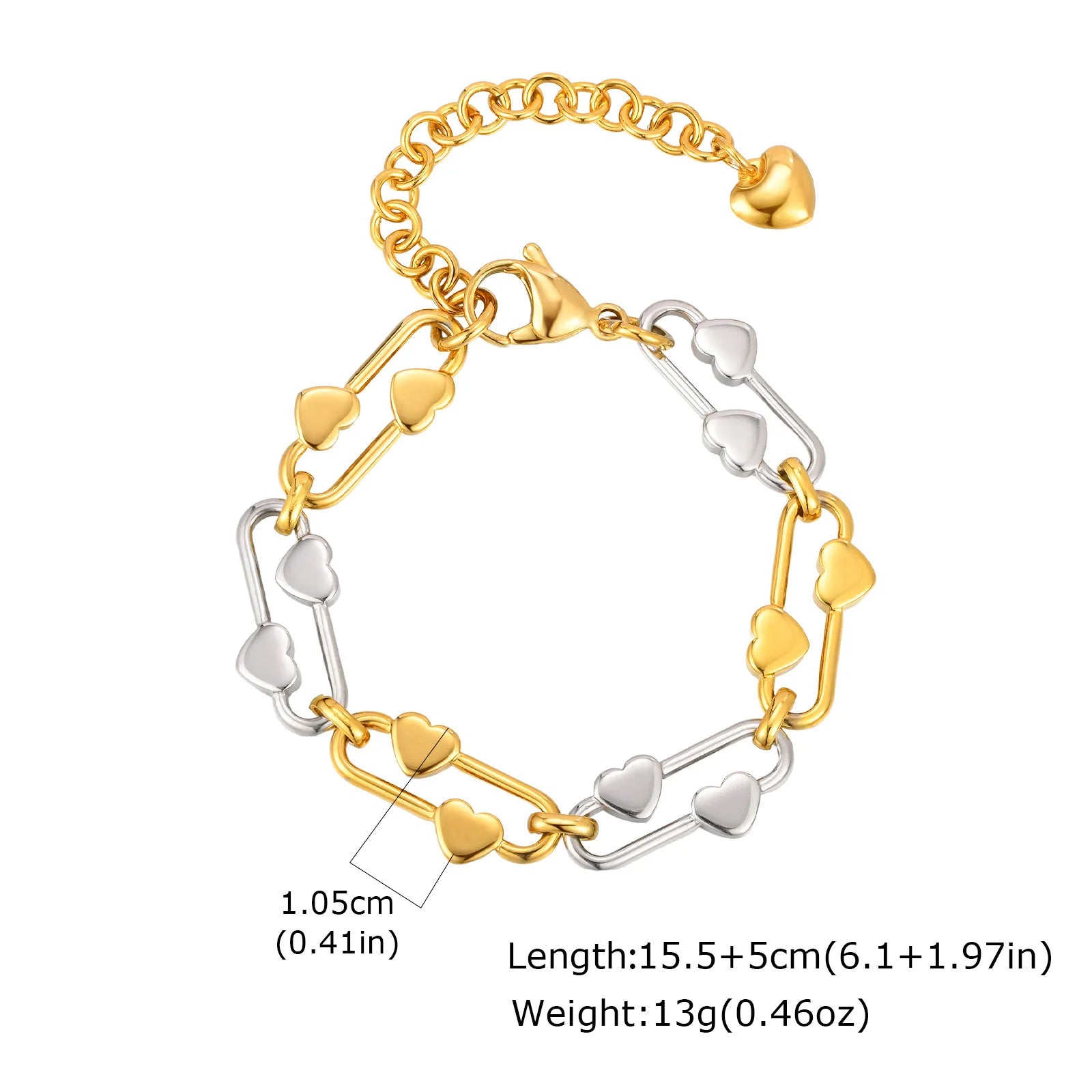 Zweifarbige Kettenarmband für Damen, klobiges Glied aus Metallmix, wasserdichter Schmuck aus Edelstahl, stylisches verstellbares Armband