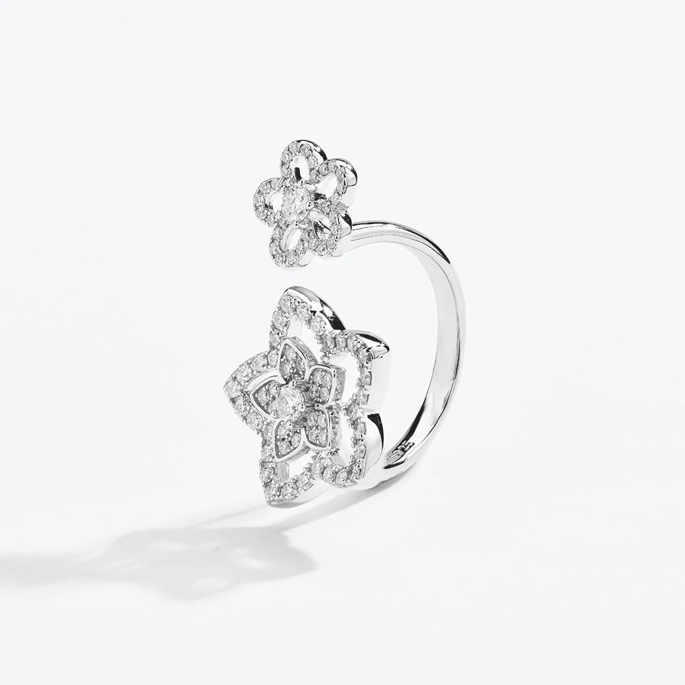 MINTYBOX Anillos de Moissanita de Plata de Ley 925 con Flor para Mujer, Banda de Boda de Diamantes Color D Brillante, Joyería Fina Certificada