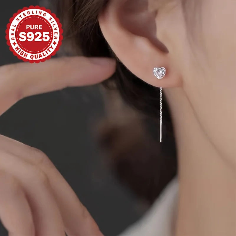 Pendientes largos colgantes de plata de ley S925, par, aptos para uso diario, regalo de San Valentín, joyería para mujer, baja alergenicidad