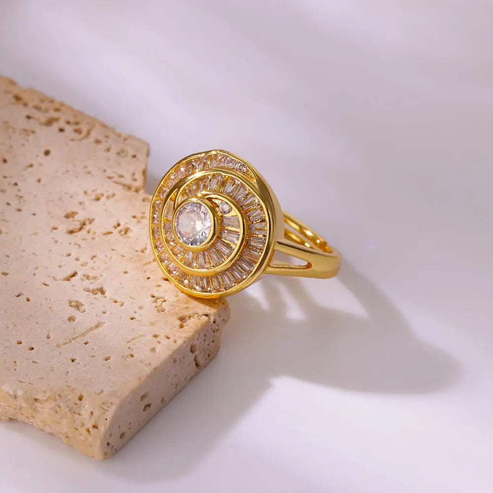 Zirkonia Blumenringe für Frauen, offene Edelstahl-Ringe in Goldfarbe, Hochzeits-Paar-Band, wasserdichter Schmuck