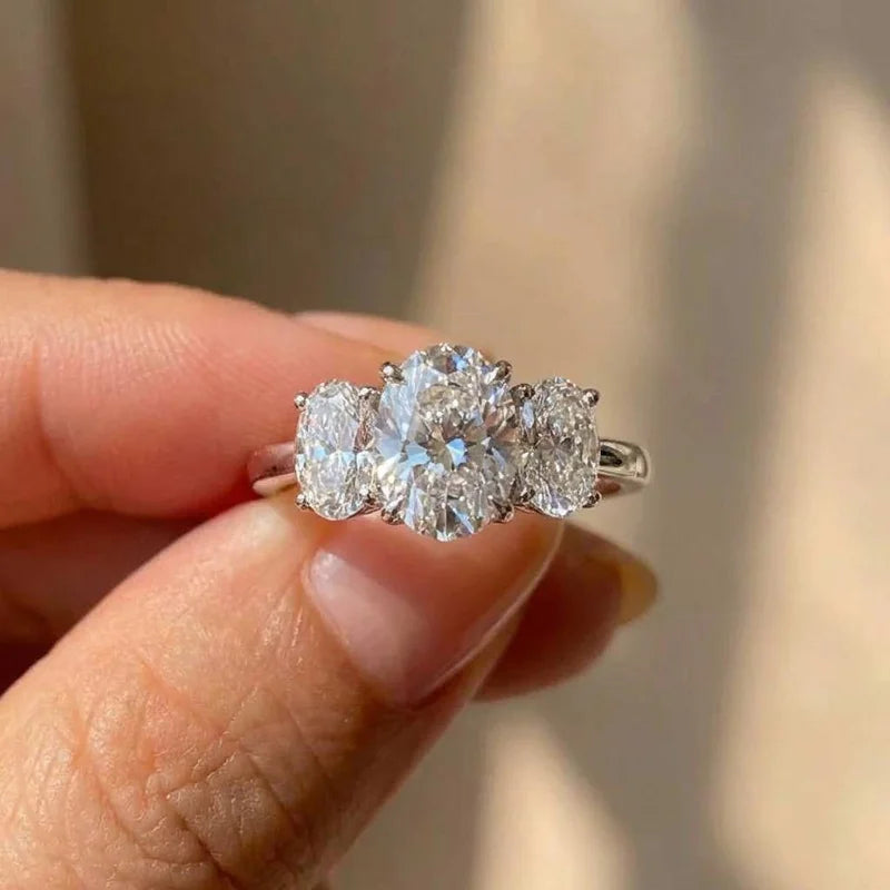925 Sterling Silber Klassische Funkelnde Ovale Zirkonringe für Damen Hochwertige Hochzeitsparty Trendiger Schmuck Jubiläumsgeschenk