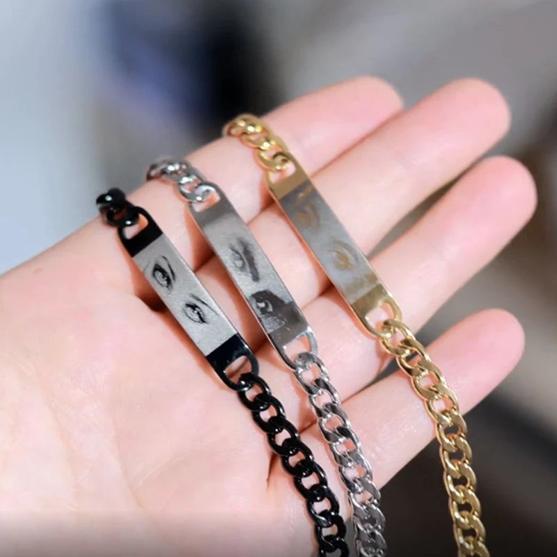 Letdiffery Personalisierte Augen Foto Armbänder Edelstahl Benutzerdefinierte Laser Gravur Bild Name Datum Männer Frauen Kinder Armband Geschenk