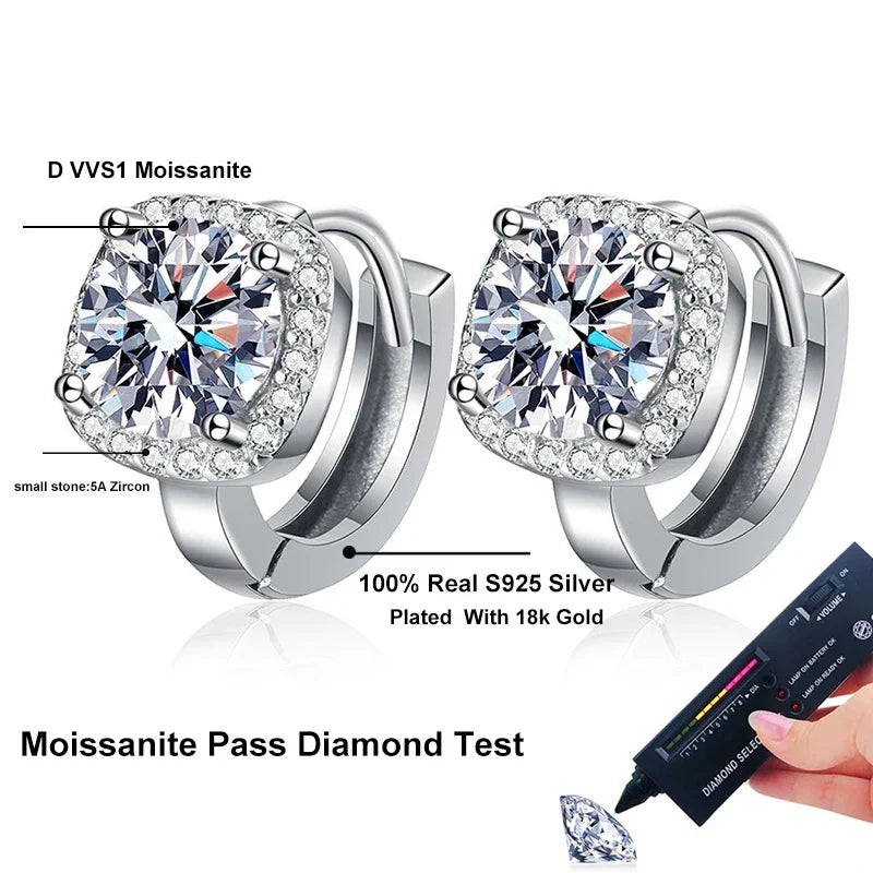 NeeTim 1ct Moissanite Ohrringe für Damen S925 Sterlingsilber mit 18 Karat vergoldeten Creolen Hochzeitsschmuck mit Zertifikat