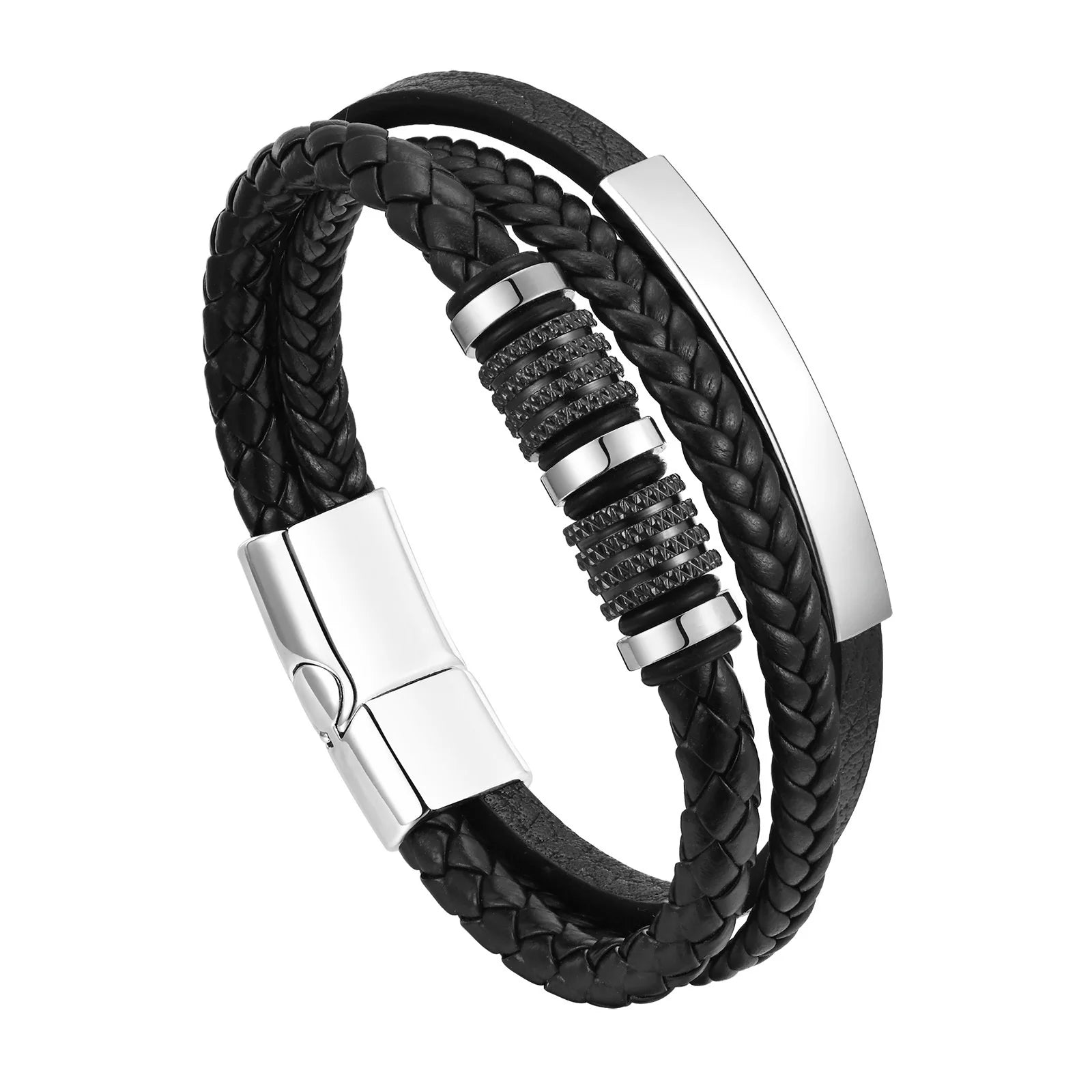 Vnox Personalisiertes Geflochtenes Lederarmband für Herren Handgefertigt Dreifach Geflochtenes PU-Lederarmband Individueller Name Text Schmuck Geschenke