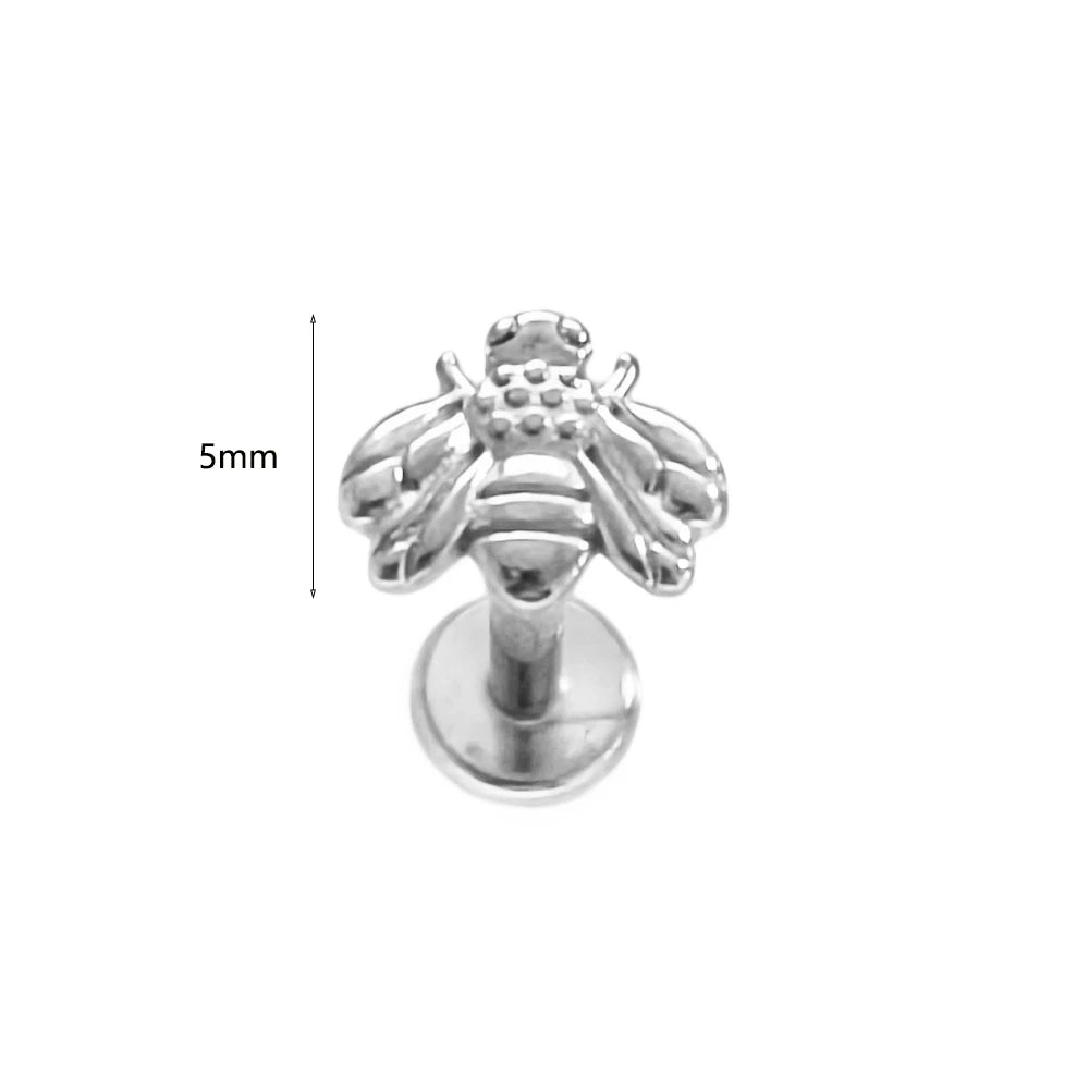 100 % 316L Chirurgischer Edelstahl Blumen Labret Piercing Schmetterling Biene Tragus Schlange Knorpel Helix Flat Back CZ Ohrringe Körperschmuck