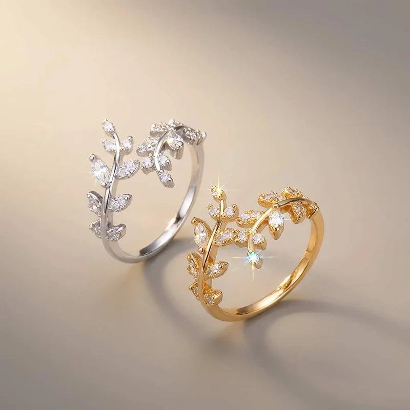 925er Sterling Silber Mode Zirkon Blatt Verstellbare Ringe für Damen Geschenk Party Hochwertiger stilvoller Feinschmuck Heiße Verkäufe