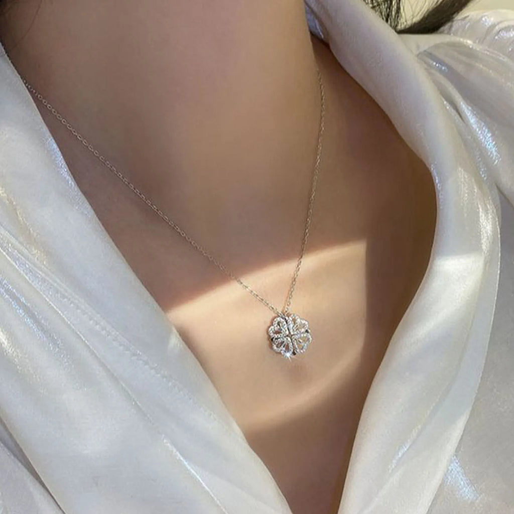 1pc Collar con dije de trébol de cuatro hojas en forma de corazón, joyería de circón para mujer, cadena de clavícula de amor, regalos, gargantilla abrible, joyería