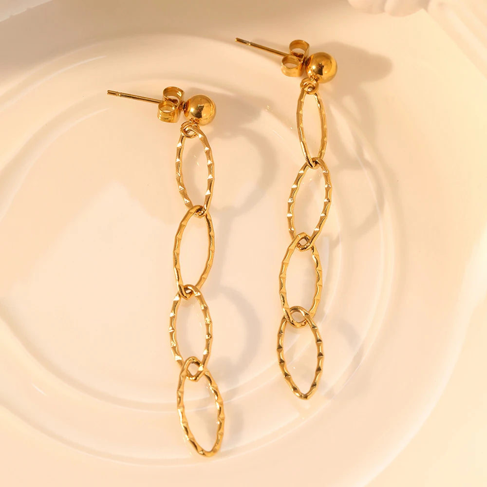 Edelstahl-Ohrringe Persönlichkeit Unregelmäßiger Kreis Lang Mode Schlichtheit High-End-Anmut Baummförmige Ohrringe für Frauen Schmuck