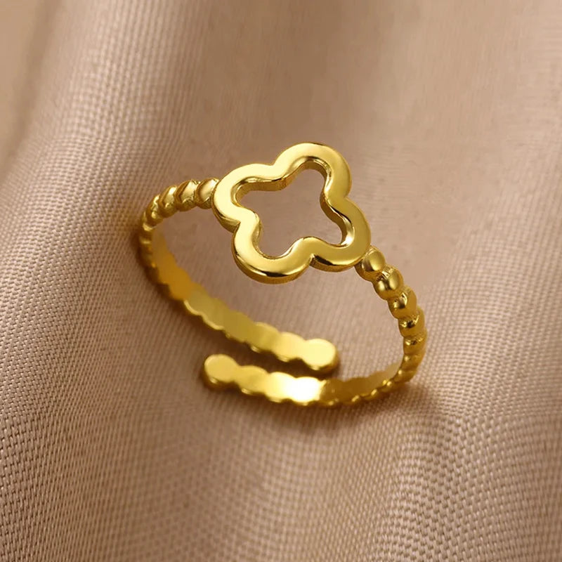 Edelstahl Blumenringe für Frauen Goldfarbe Muschel Seestern Mehrschichtiger Aushöhlungsring Modeschmuck Hochzeitsgeschenke