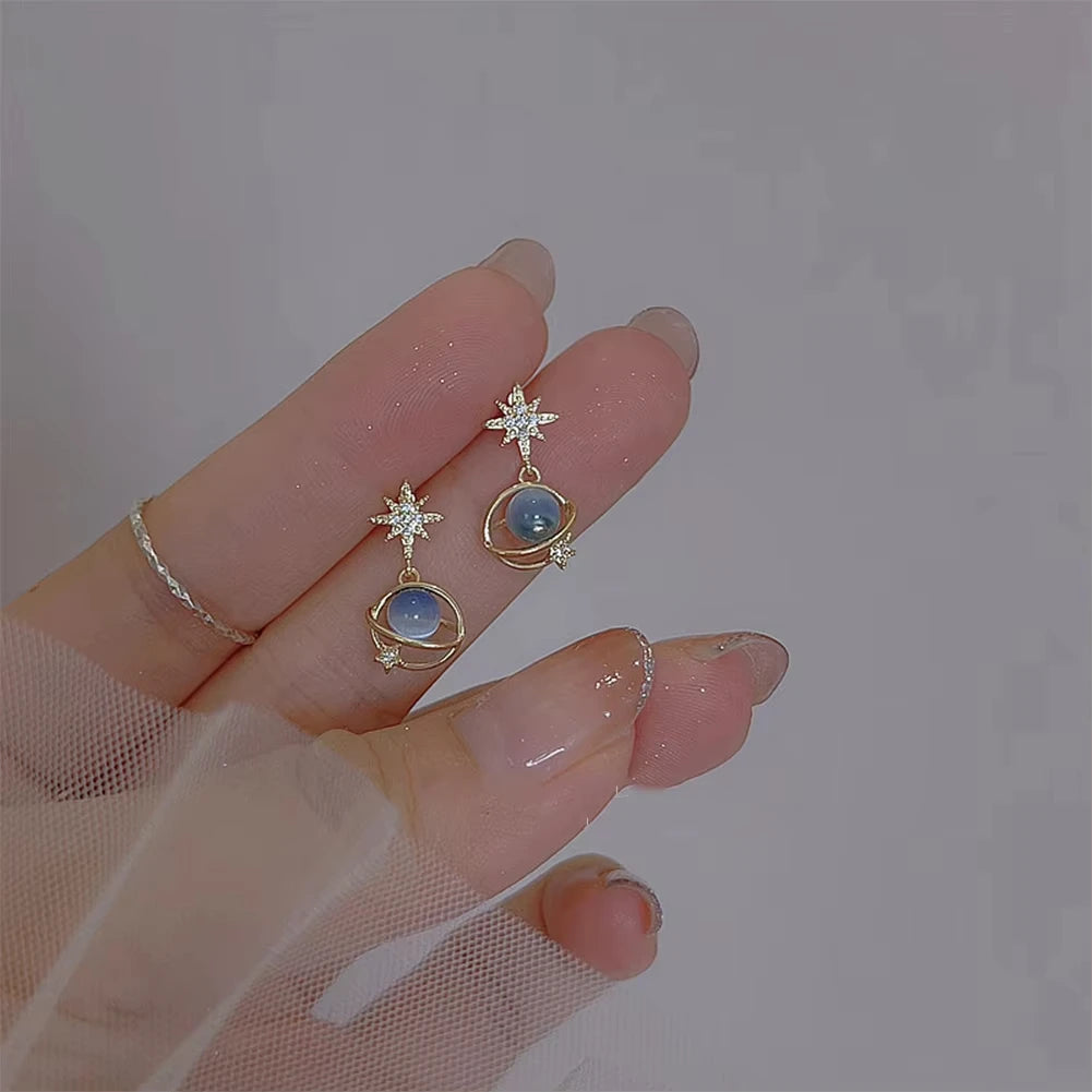 Fashion Cosmic Star River Ohrringe Blau Opal Nische Einzigartige Planeten-Ohrringe Ohrstecker Damen Vielseitiger Ohrschmuck