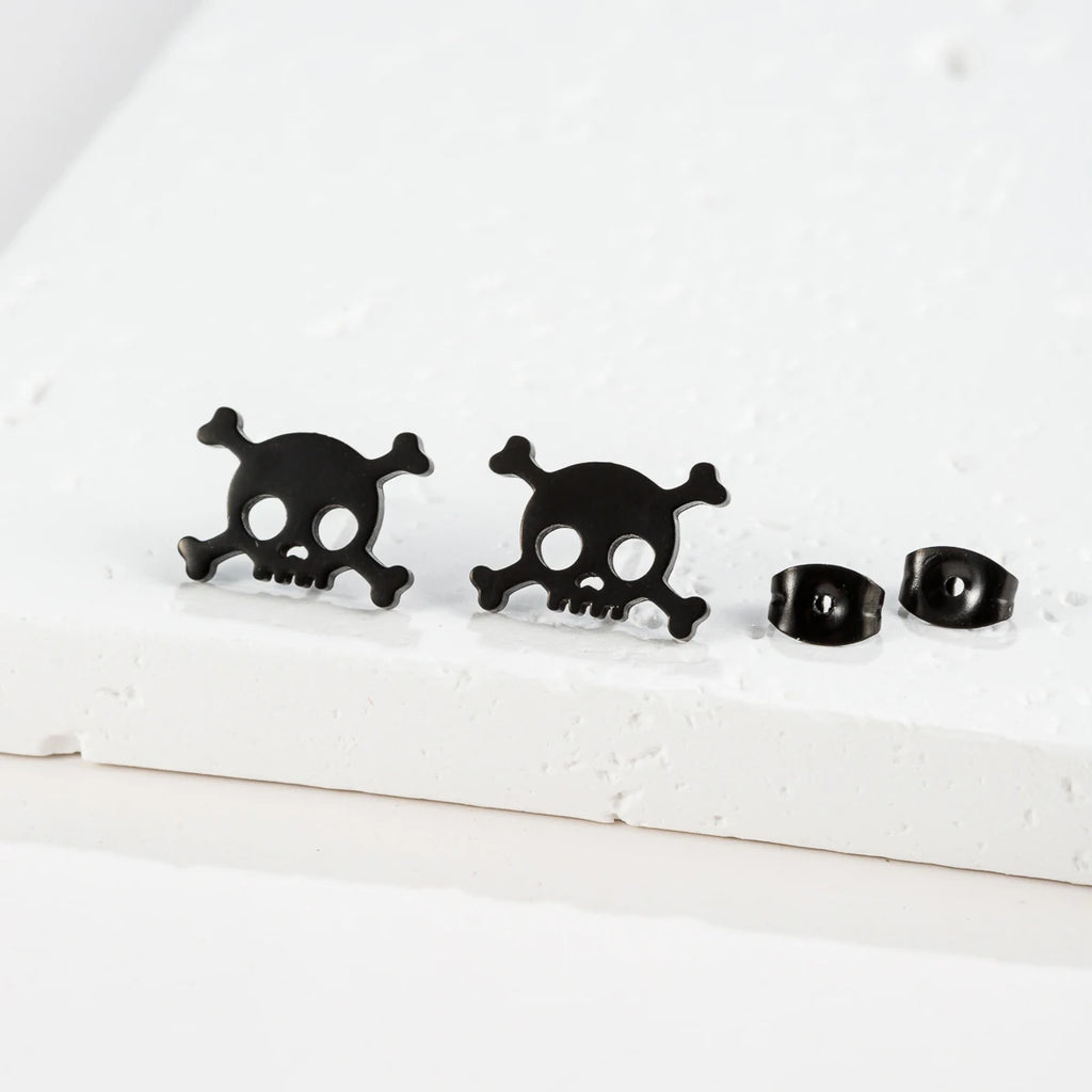 Horror Halloween Fledermaus Spinne Trendige Ohrringe Damen 2024 Schwarz Edelstahl Ohrstecker Totenkopf Punk Schmuck Party Geschenke