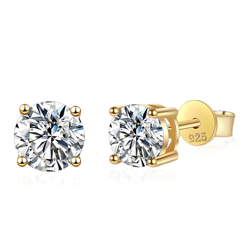 NeeTim 0.2-2 Karat Moissanit Ohrringe für Damen, 925 Sterling Silber Ohrstecker mit Gelbgold plattiertem Labordiamanten, Hochzeitsschmuck