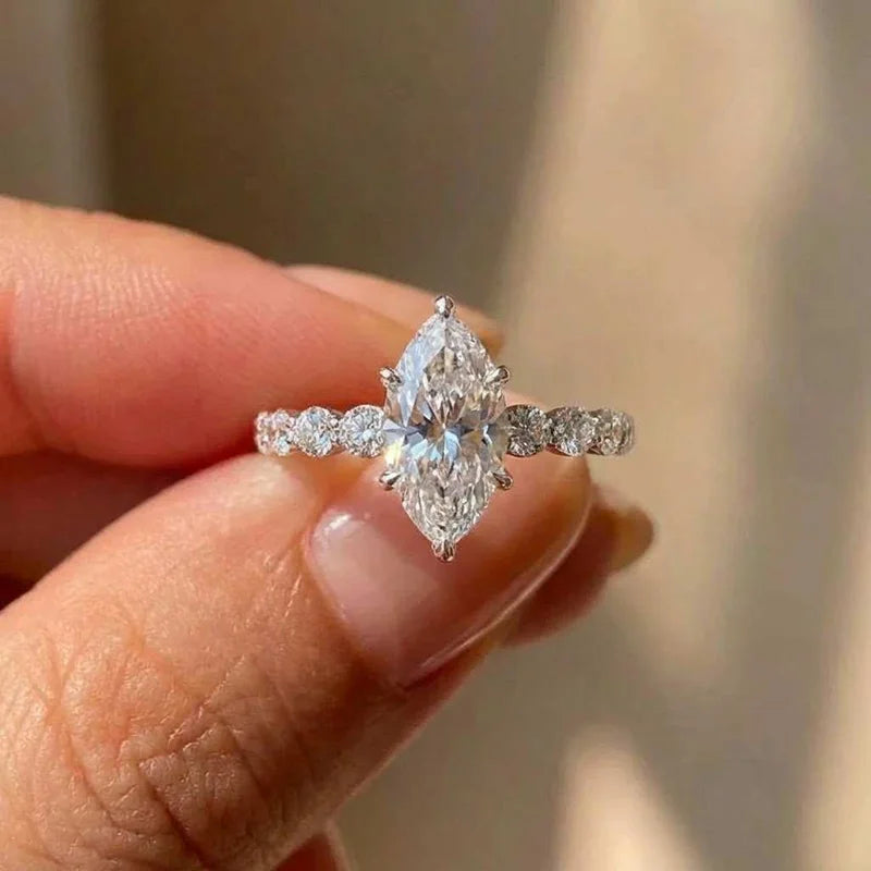 925 Sterling Silber Neues Modedesign Marquise Zirkonia Set Ringe für Frauen Moderner Trend Brautschmuck Funkelnder Schmuck