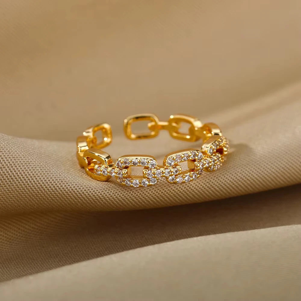 Zirkon Herzringe für Damen, Edelstahl, Goldfarben, geometrischer offener Fingerring, modischer Hochzeitsschmuck, ästhetisches Geschenk