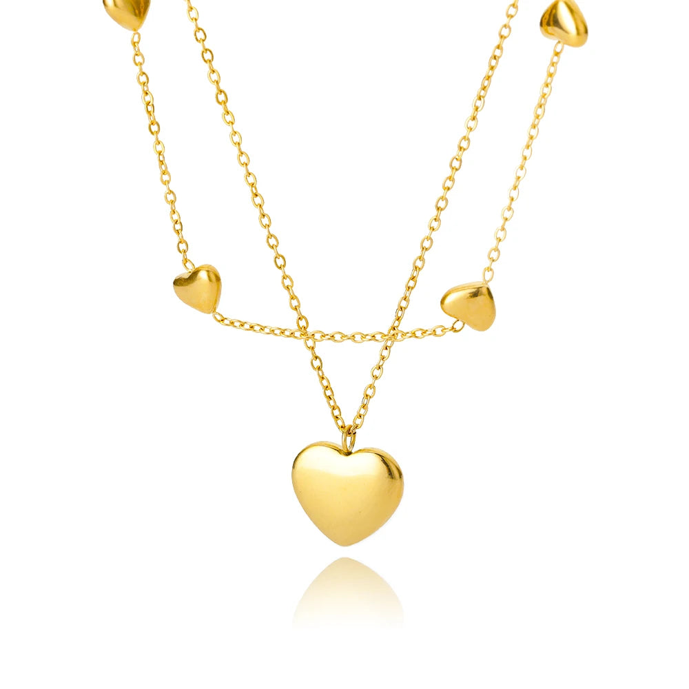 Collares de Corazón para Mujer de Acero Inoxidable con Cadena Chapada en Oro, Colgante de Corazón de Circonita, Gargantilla, Regalo de Joyería Boho para Bodas, Mujer